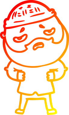 İnsan tarafından çizilmiş sakallı, endişeli bir çizgi film karakteri.