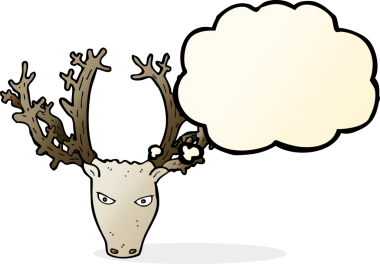 Bir insan tarafından çizilmiş düşünce baloncuklu bir geyik kafası.