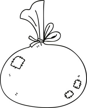 Bir insan tarafından çizilmiş garip bir çizgi film çuvalı.