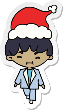 Bir insan tarafından çizilmiş Kawai çocuğunun el çizimi Noel çıkartması.