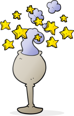 Bir insan tarafından çizilmiş el yazısıyla çizilmiş sihirli bir kadeh.