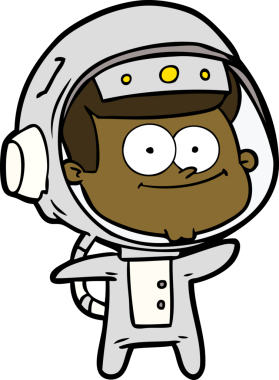 Bir insan tarafından çizilmiş mutlu astronot çizgi filmi.