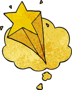 bir insan tarafından çizilmiş grunge desen biçiminde düşünce baloncuğu olan çizgi film yıldızı