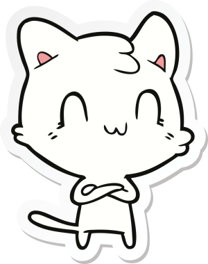 Bir insan tarafından çizilmiş mutlu bir kedinin çıkartması.