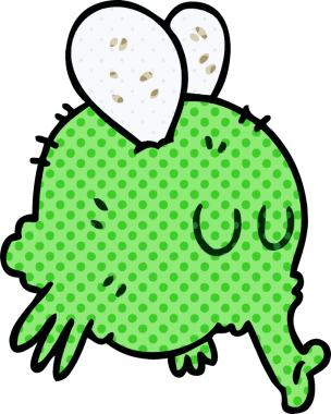 Bir insan tarafından çizilmiş çizgi roman tarzı tuhaf bir çizgi film sineği.