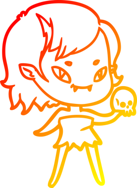 Bir insan tarafından çizilmiş kafatası olan, çizgi film dostu vampir kızın sıcak çizgi çizimi.