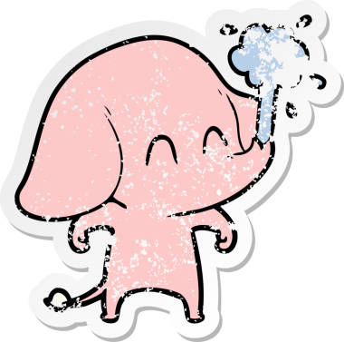 Bir insan tarafından çizilmiş su püskürten şirin bir filin sıkıntılı çıkartması.