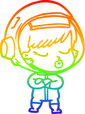 Gökkuşağı gradyan çizgi çizimi Bir insan tarafından çizilmiş güzel astronot kız