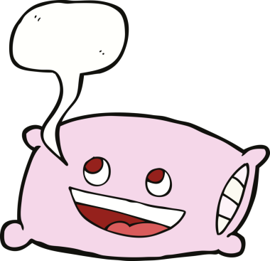 Bir insan tarafından çizilmiş konuşma balonlu karton yastık.