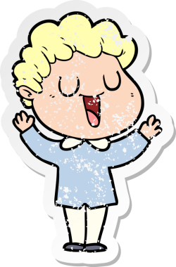 Bir insan tarafından çizilmiş gülen bir karikatürcünün sıkıntılı çıkartması.