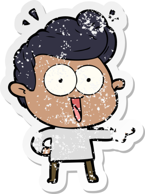 Bir insan tarafından çizilmiş heyecanlı bir karikatür çıkartması.