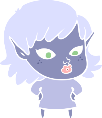 Bir insan tarafından çizilmiş düz renkli bir elf kızı.