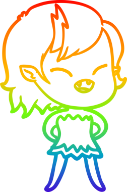 Gökkuşağı gradyan çizgi çizimi Bir insan tarafından çizilmiş gülen vampir kız çizgi filmi