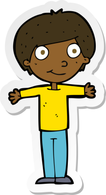 Bir insan tarafından çizilmiş kolları açık mutlu bir çocuğun çıkartması.