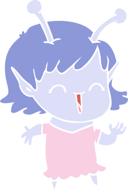 Bir insan tarafından çizilmiş düz renkli uzaylı kız çizgi filmi.