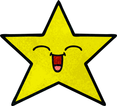 Bir insan tarafından çizilmiş altın yıldızın retro grunge desenli karikatürü