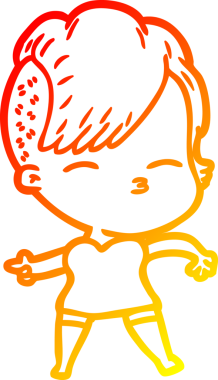 Bir insan tarafından çizilmiş çizgi film karakteri şaşı bir kızın sıcak çizgi çizimi