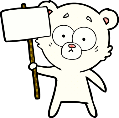 Bir insan tarafından çizilmiş protestolu bir kutup ayısı karikatürü.