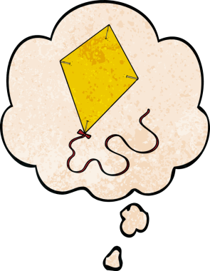 bir insan tarafından çizilmiş grunge desen tarzında düşünce baloncuklu uçan uçurtma.