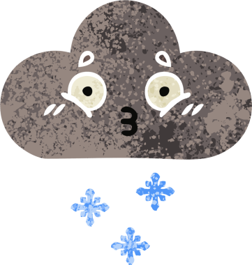 Bir insan tarafından çizilmiş fırtına kar bulutunun retro çizim tarzı karikatürü