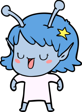 Bir insan tarafından çizilmiş mutlu uzaylı kız çizgi filmi.