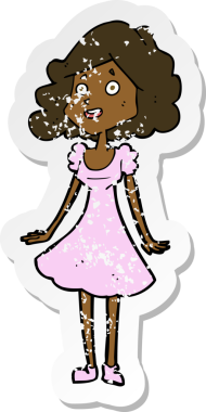 Bir insan tarafından çizilmiş mutlu kadın elbisesinin eski, sıkıntılı çıkartması.