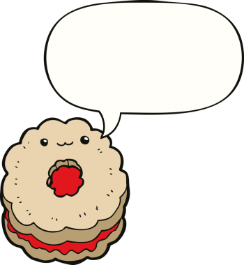 Bir insan tarafından çizilmiş konuşma balonlu bisküvi.