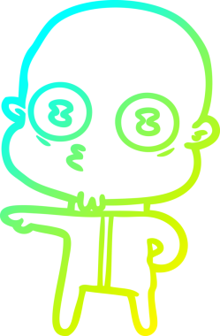 Bir insan tarafından çizilmiş garip, kel bir uzay adamının soğuk çizgi çizimi.