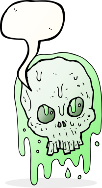 Bir insan tarafından çizilmiş konuşma baloncuklu yapışkan kafatası.