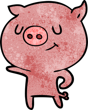 Bir insan tarafından çizilmiş mutlu çizgi film domuzu.