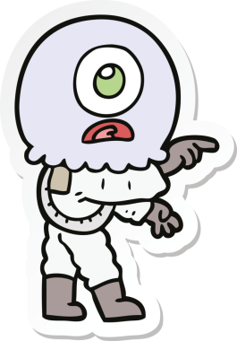 Bir insan tarafından çizilmiş uzaylı uzay adamının çizdiği bir çizgi film çıkartması.