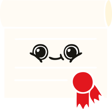 Bir insan tarafından çizilmiş bir sertifikanın düz renk retro karikatürü