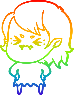 Gökkuşağı gradyan çizgi çizimi Bir insan tarafından çizilmiş rahatsız bir vampir kız çizgi filmi