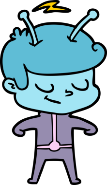 Bir insan tarafından çizilmiş dost canlısı çizgi film uzay adamı.