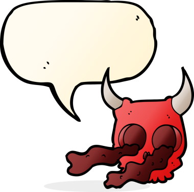 Bir insan tarafından çizilmiş konuşma balonlu cadılar bayramı kafatası çizgi filmi.