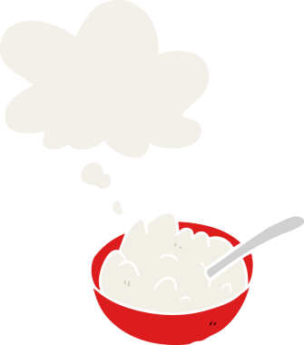 Bir insan tarafından çizilmiş düşünce baloncuklu lapa kasesi.