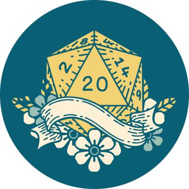 Retro Dövme Biçimi Doğal 20 D20 zar bir insan tarafından çizildi