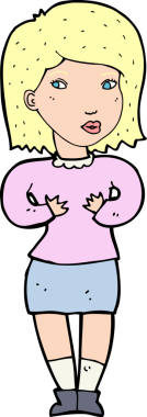 Bir insan tarafından çizilmiş bahaneler üreten çizgi film kadını.