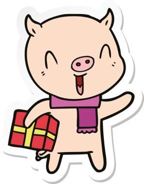 Bir insan tarafından çizilmiş mutlu bir domuzun çıkartması.