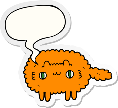 Bir insan tarafından çizilmiş baloncuk çıkartmalı çizgi film kedisi.