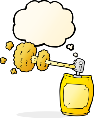 Bir insan tarafından çizilmiş düşünce baloncuklu çizgi film spreyi.