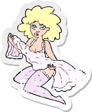 Bir insan tarafından çizilmiş değişen bir karikatür kadının gerilmiş çıkartması.