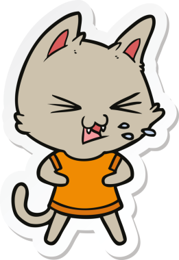 Bir insan tarafından çizilmiş çizgi film kedisinin çıkartması.