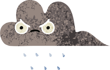 Bir insan tarafından çizilmiş fırtına yağmuru bulutunun retro çizim tarzı karikatürü