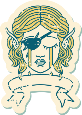 Retro Dövme Tarzı Ağlayan Elf karakter yüzü Bir insan tarafından çizilmiş pankartıyla