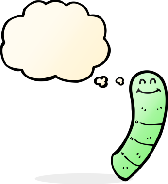 Bir insan tarafından çizilmiş düşünce baloncuklu çizgi film solucanı.