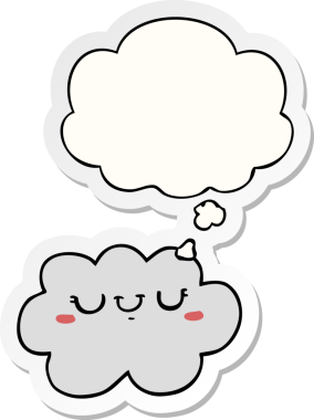 Düşünce baloncuklu şirin çizgi film bulutu insan tarafından çizilmiş bir çıkartma gibi.