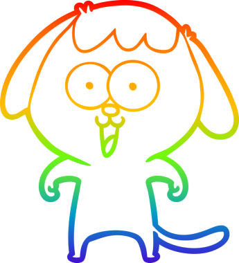 Gökkuşağı gradyan çizimi. Bir insan tarafından çizilmiş şirin bir köpek çizimi.