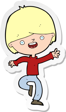 Bir insan tarafından çizilmiş mutlu çocuk çizgi filminin çıkartması.