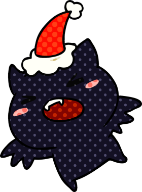 Bir insan tarafından çizilmiş kawaii yarasasının el çizimi Noel karikatürü.